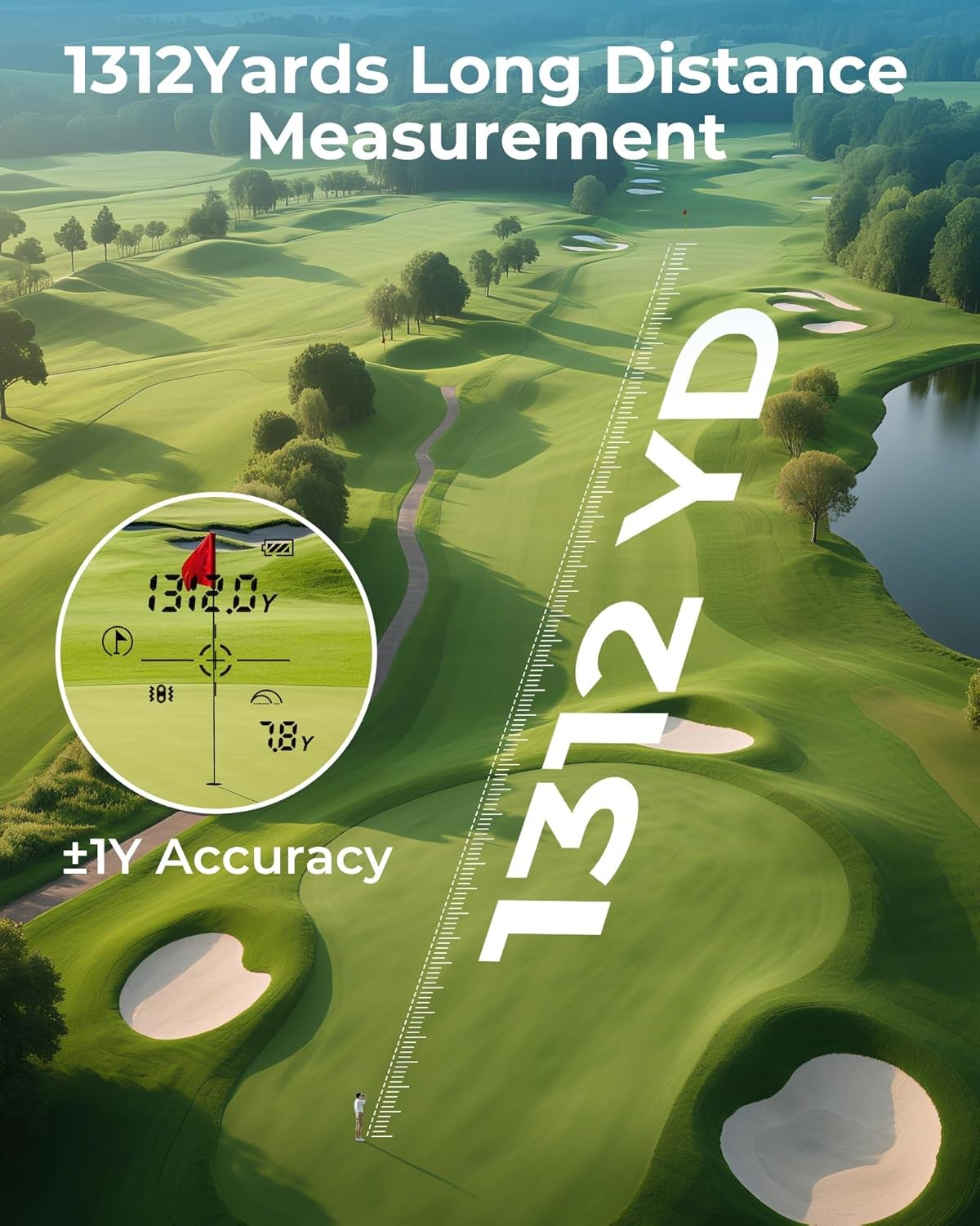Golf Range Finder 1312 Yards Touch Screen Slope Flag Lock Rechargeable