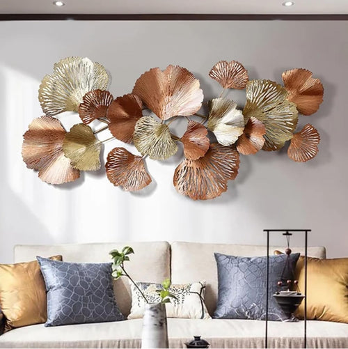 Luxury Metal Wall Art Ginkgo Leaves Large Modern Sculpture Living Room Decor