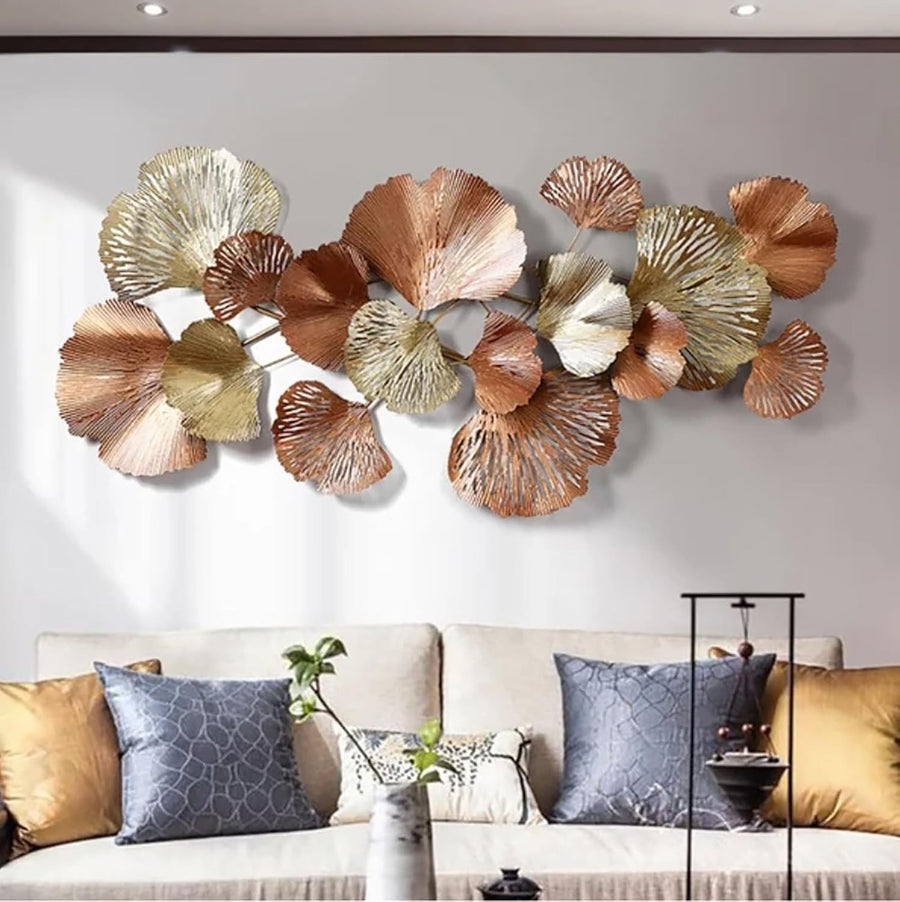 Luxury Metal Wall Art Ginkgo Leaves Large Modern Sculpture Living Room Decor