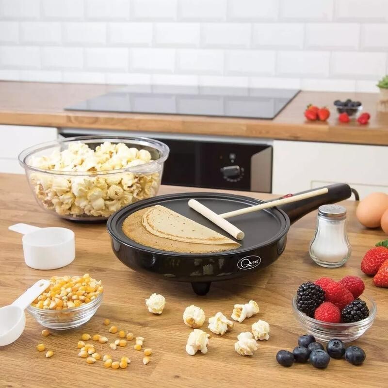 2-in-1 Popcorn & Crepe Maker 8" Non-Stick Hot Plate Quest Electric Snack Machine