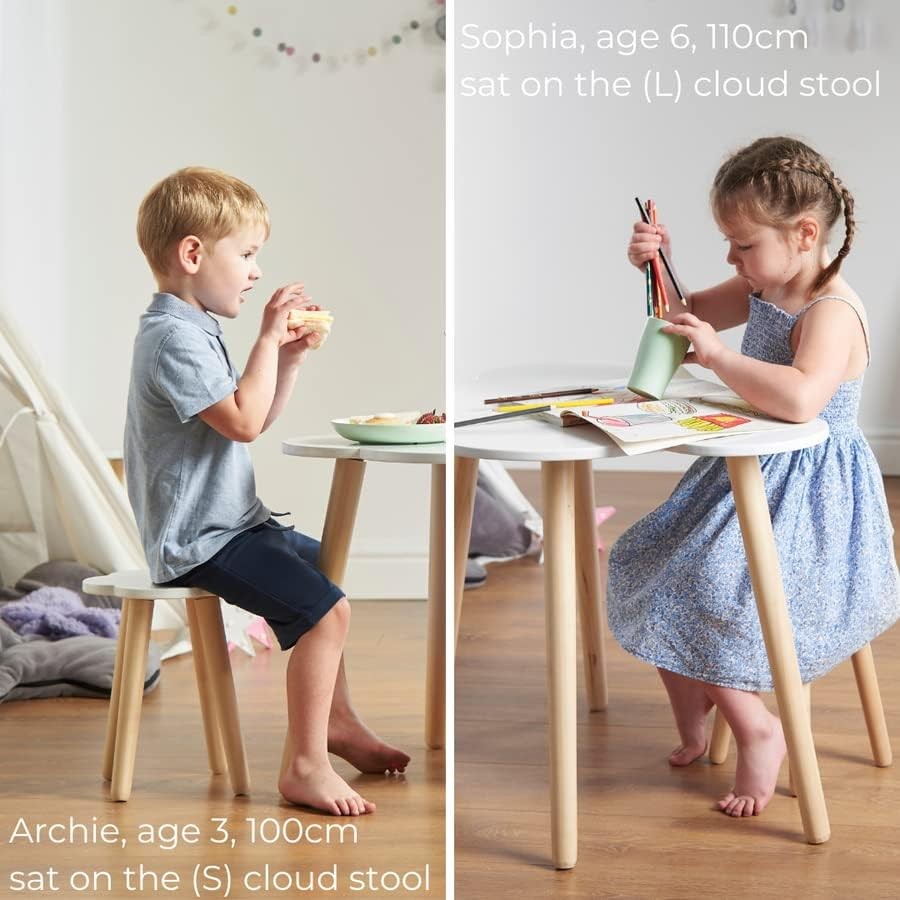 Scandi Wooden Cloud Stool Small Table White Plant Stand Kids Room Bedside