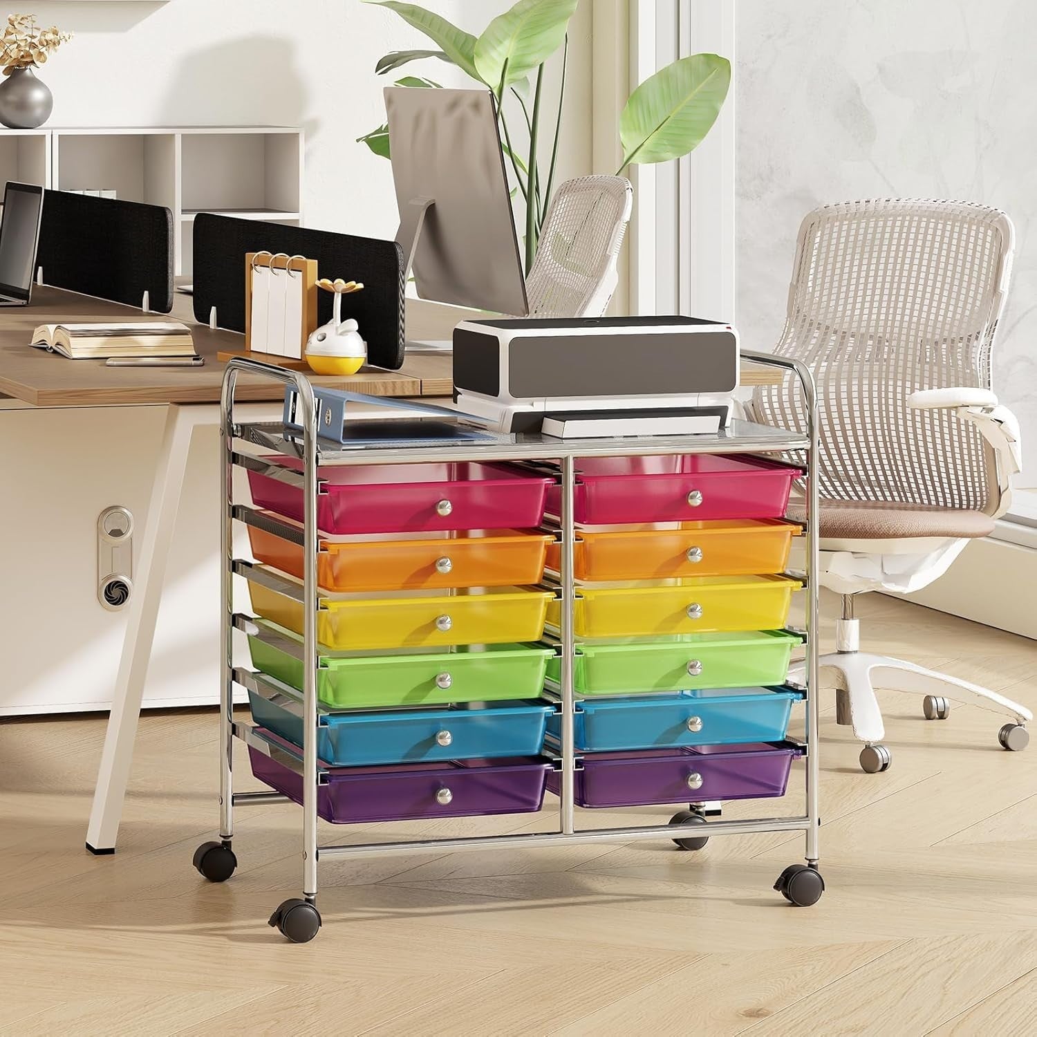12 Drawer Rolling Storage Cart Rainbow Utility Trolley Organizer Wheels