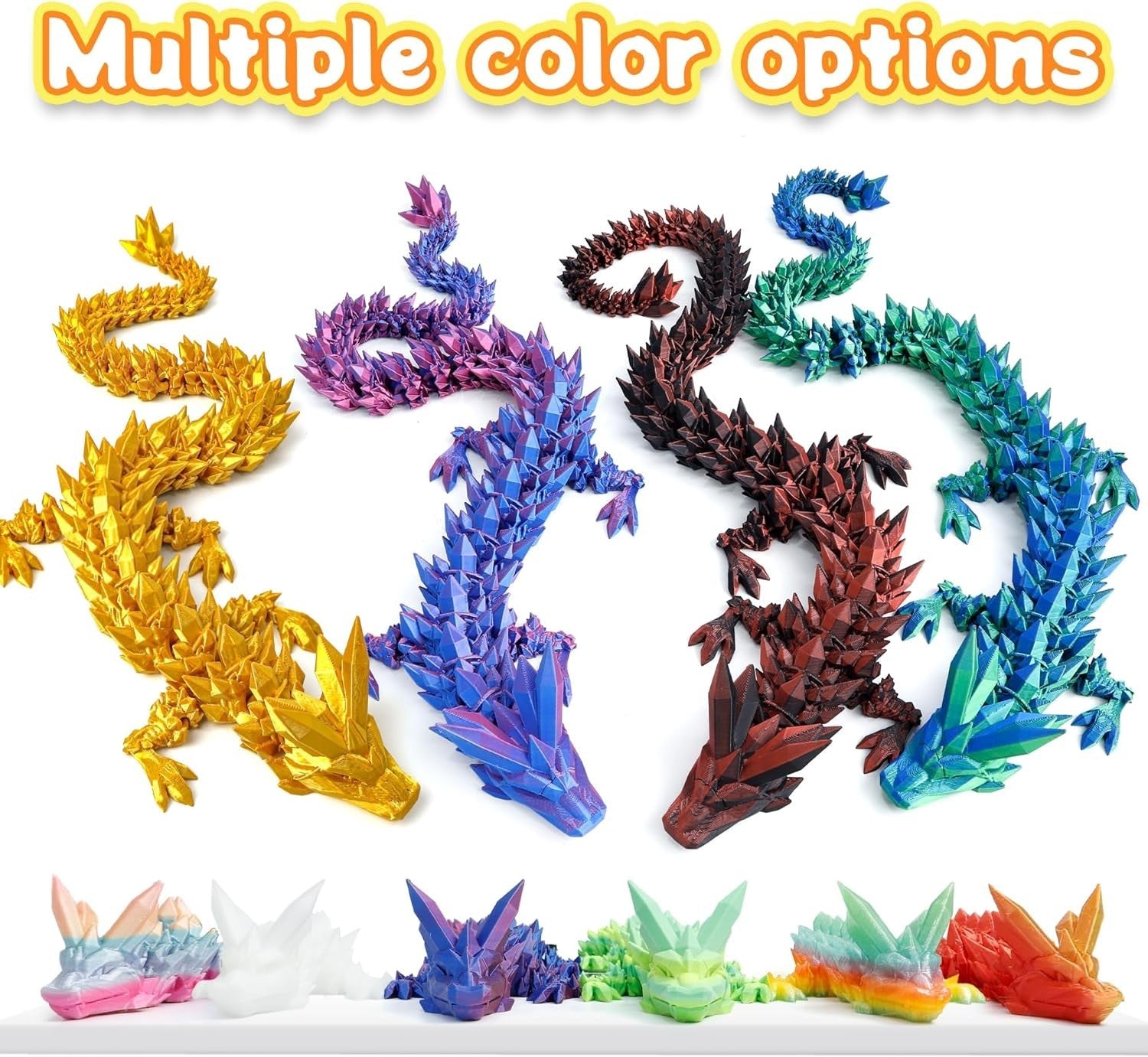 24in Crystal Pearly 3D Printed Dragon Articulated Fidget Fantasy Toy
