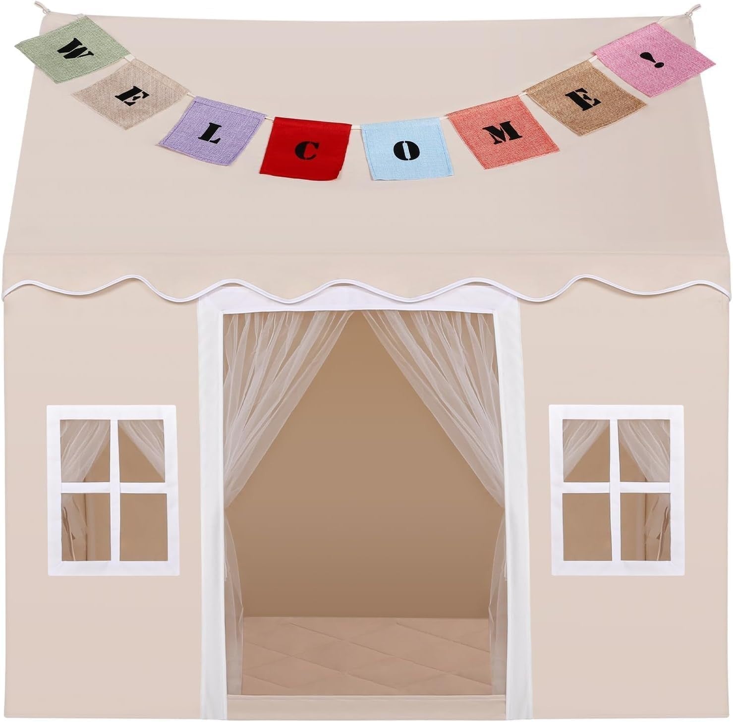 Extra Large Kids Play Tent Indoor Outdoor Bed Playhouse Beige