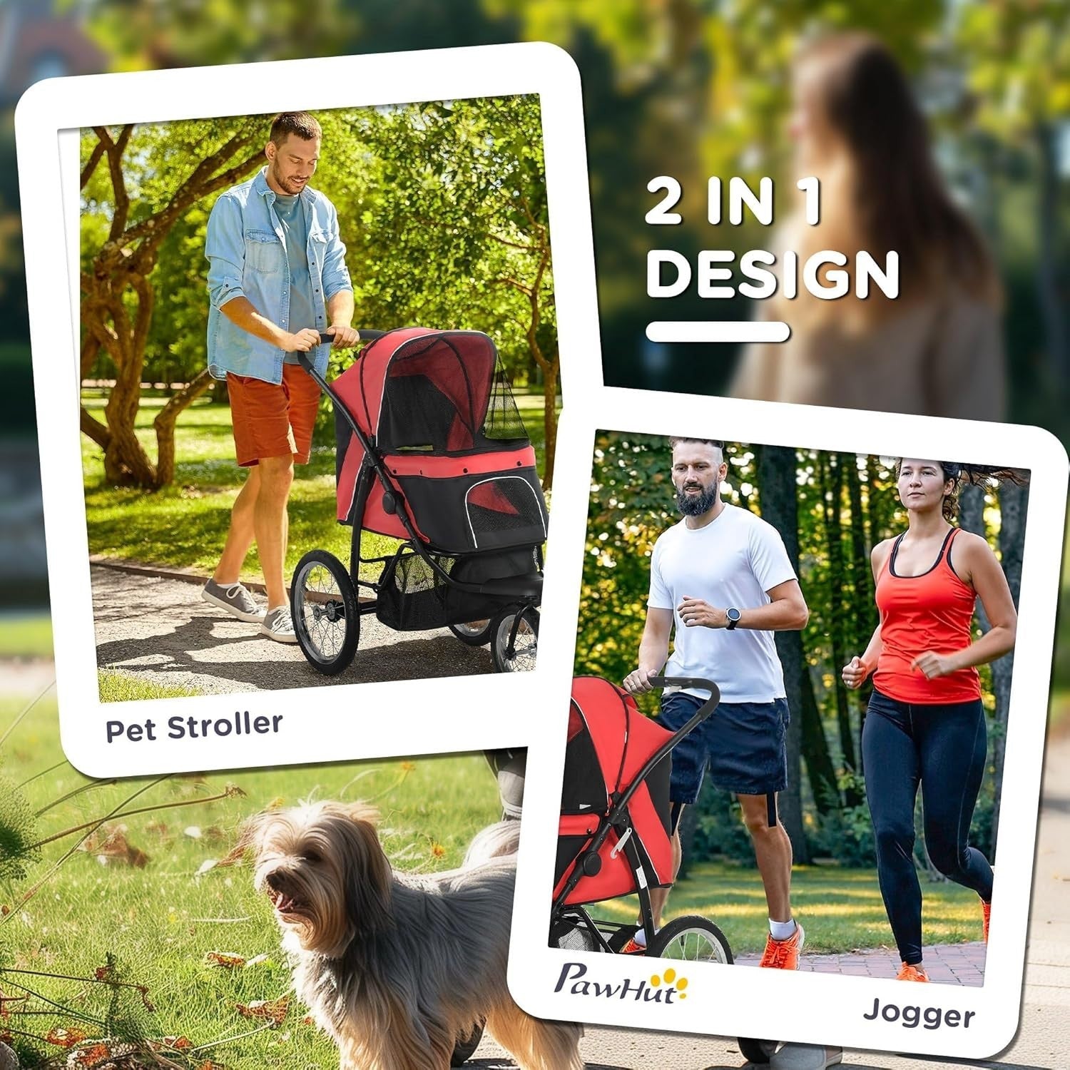 Foldable Dog Stroller Jogger for Small & Medium Pets up to 20kg, 3 Wheel