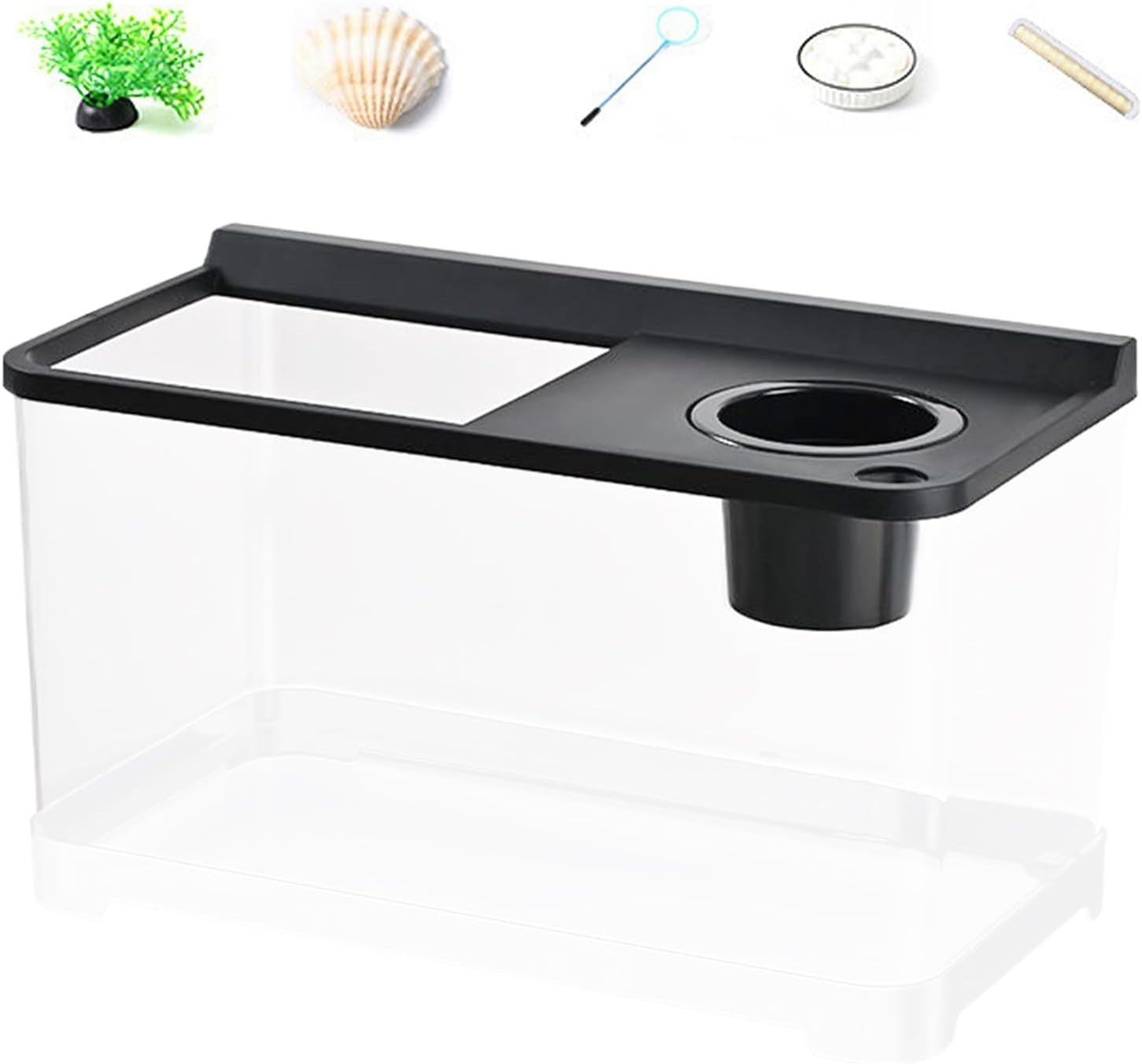 Small Fish Tank 3-Color LED Aquarium 360° Viewing Desk Living Room