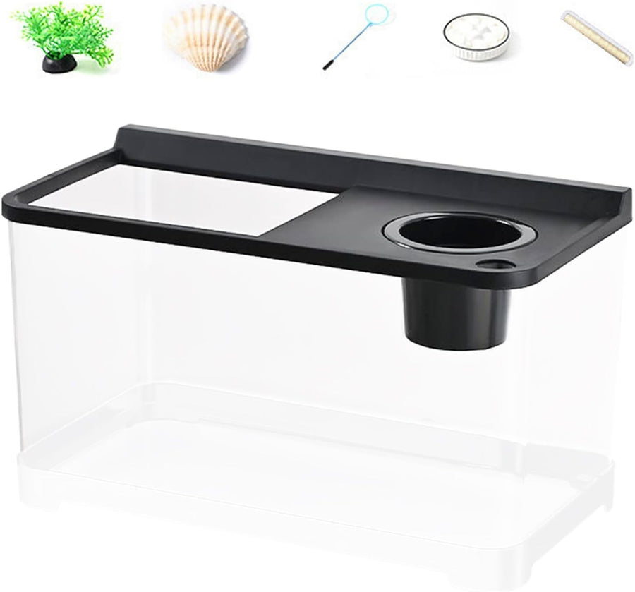Small Fish Tank 3-Color LED Aquarium 360° Viewing Desk Living Room