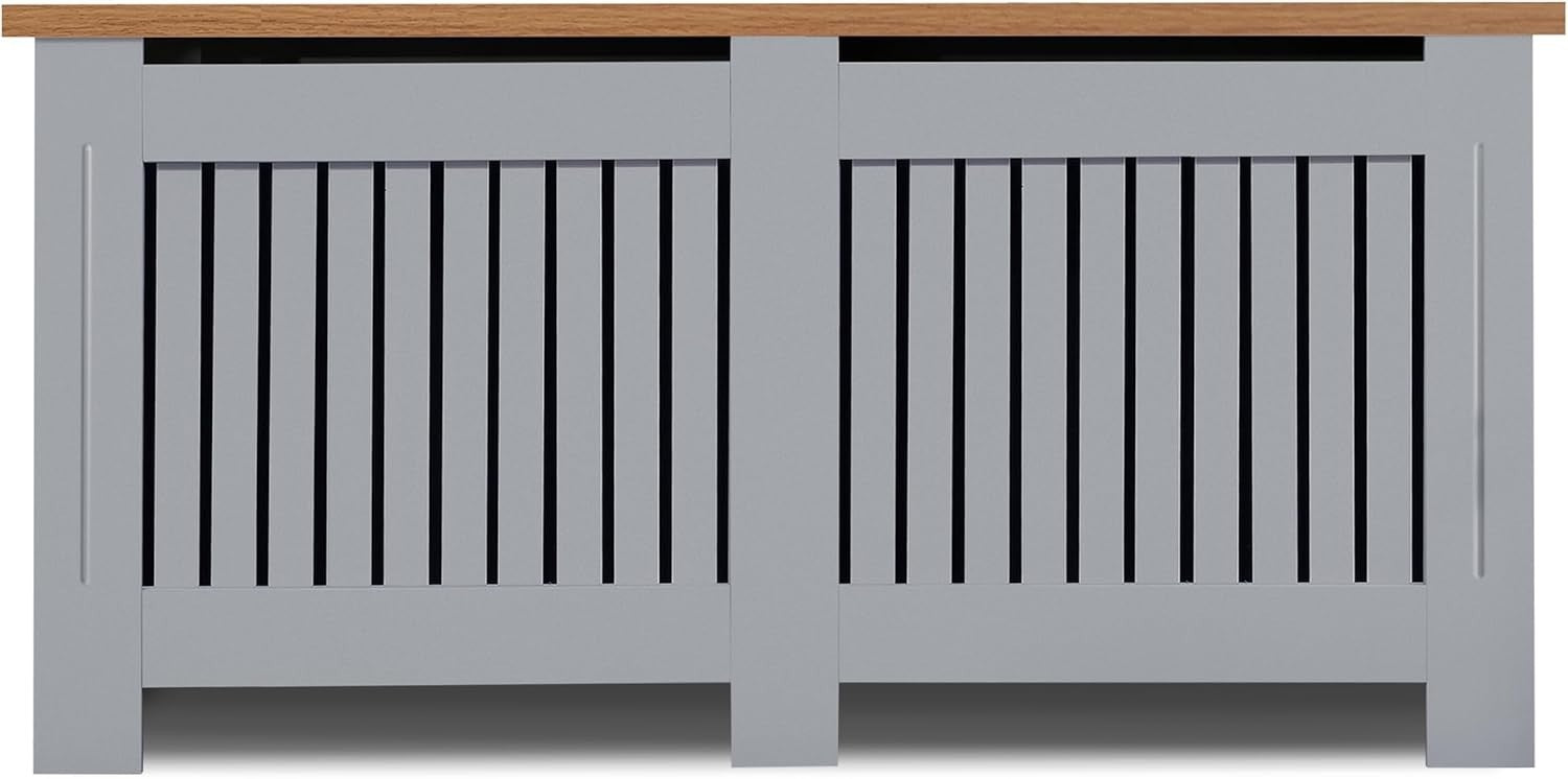Large Grey Radiator Cover | Vertical Slatted MDF Cabinet