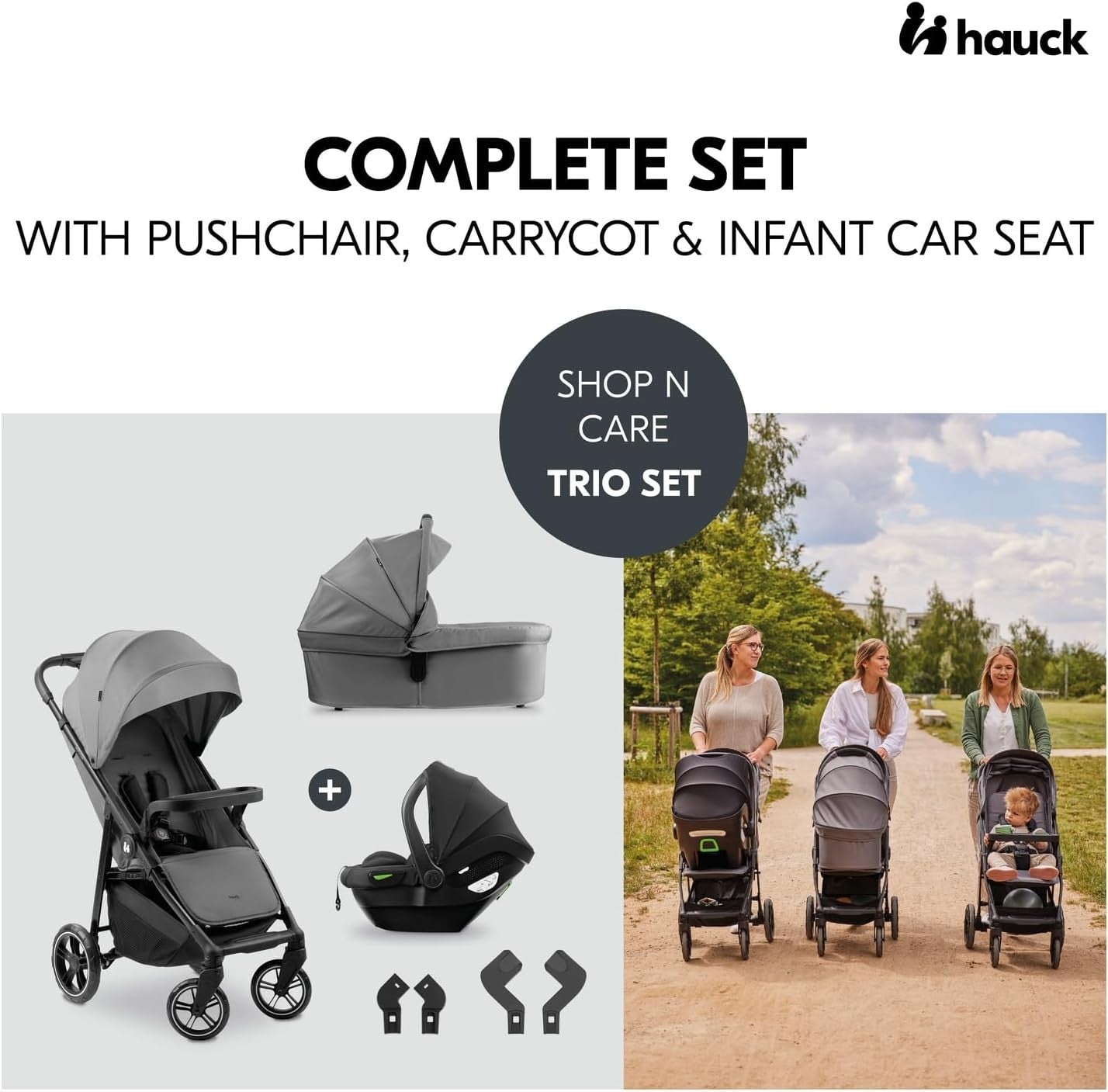 3in1 Travel System Pushchair Pram Car Seat Set Lightweight Reclining Grey