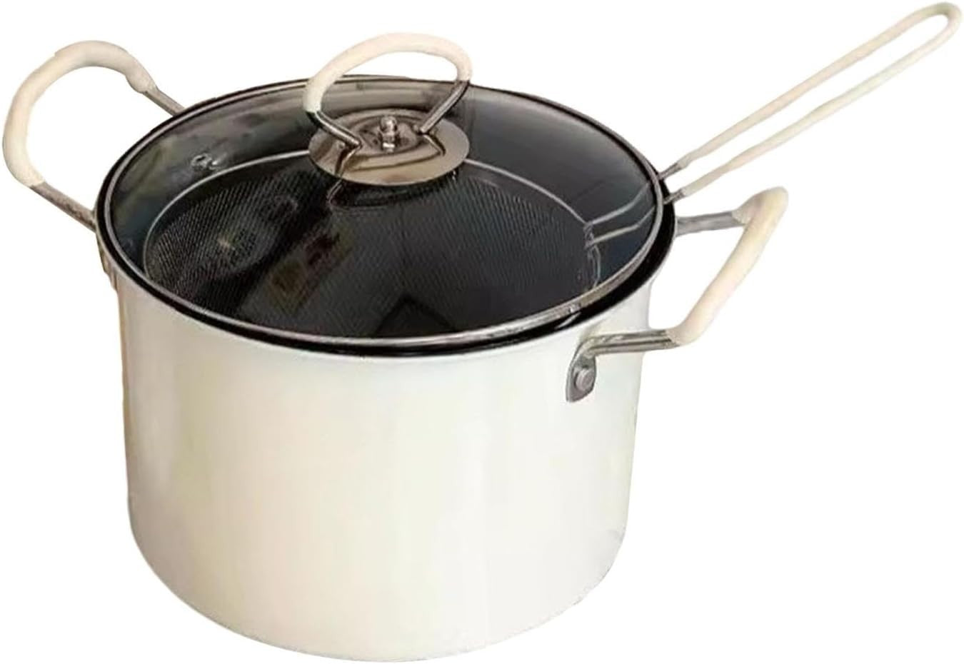 5.2L Iron Deep Frying Pot With Strainer Basket Outdoor Kitchen Use