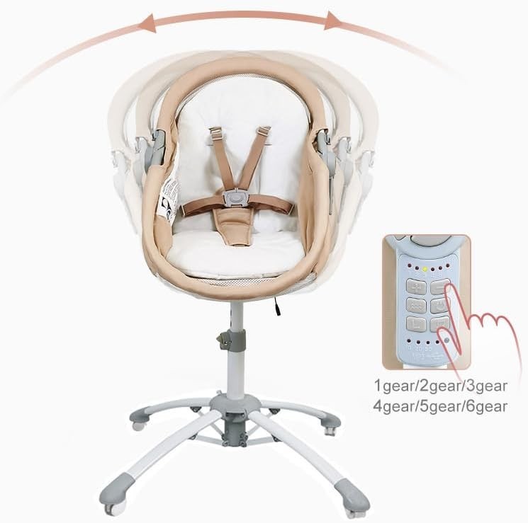 3in1 Electric Baby Cradle Bluetooth Bassinet with Music, Remote & Wheels Khaki