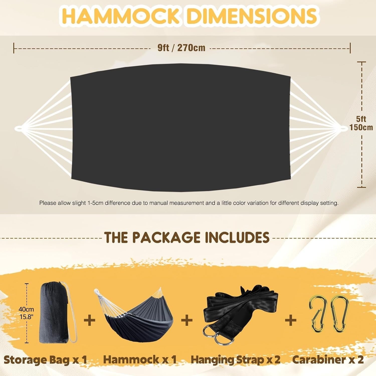 Portable Outdoor Hammock with Tree Straps & Travel Bag, 250kg Load, Durable