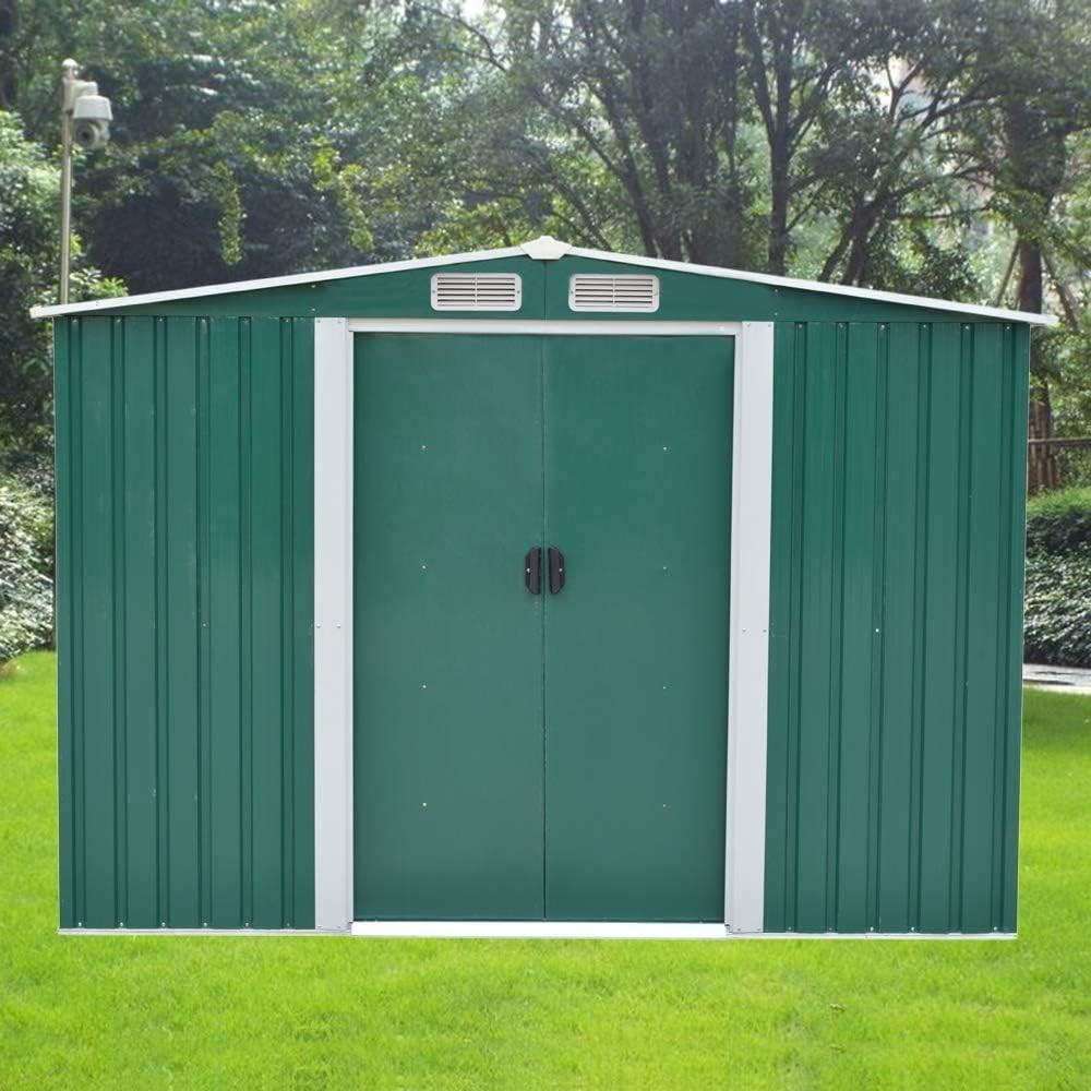 Outdoor Metal Garden Storage Shed Apex Roof 8x6FT Green