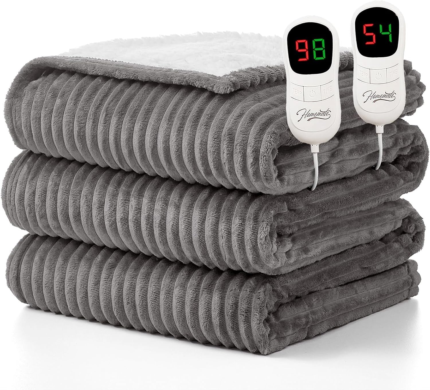 King Size Electric Heated Blanket 10 Heat Auto Off Dual Control Sherpa 101x90