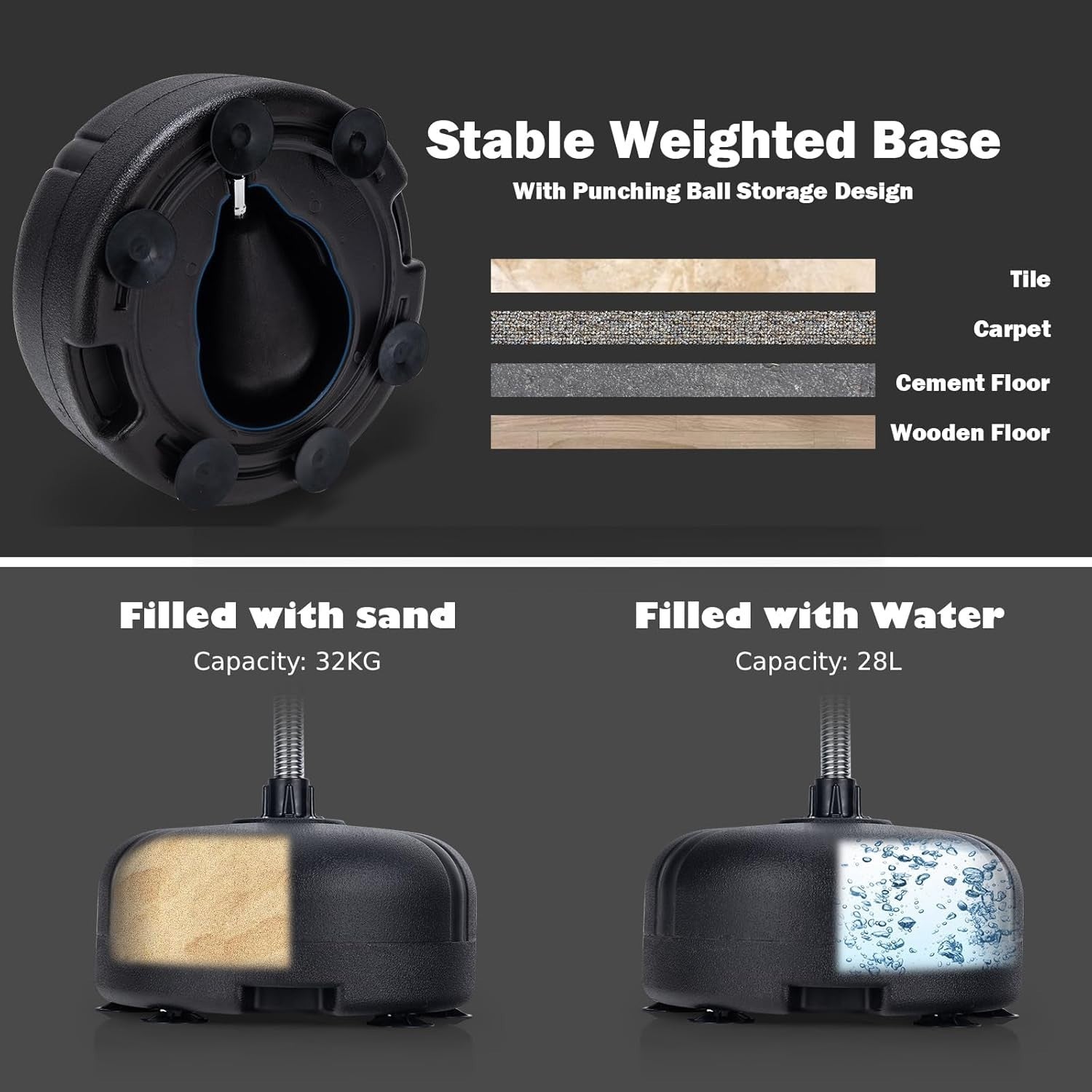 Adjustable Reflex Boxing Ball Stand Freestanding Suction Base Gloves
