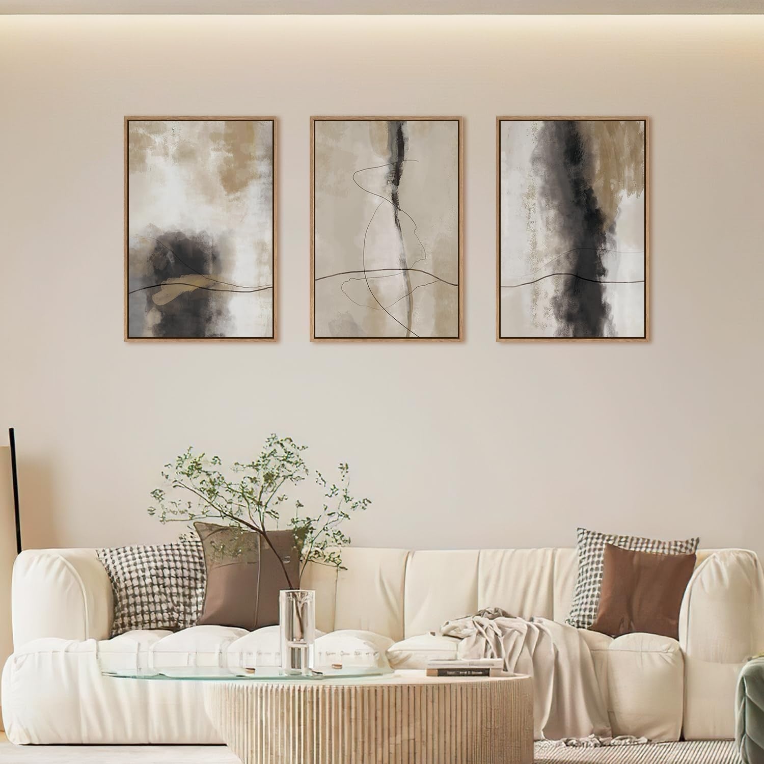 3 Panel Abstract Framed Canvas Wall Art 30x40cm Brown Black