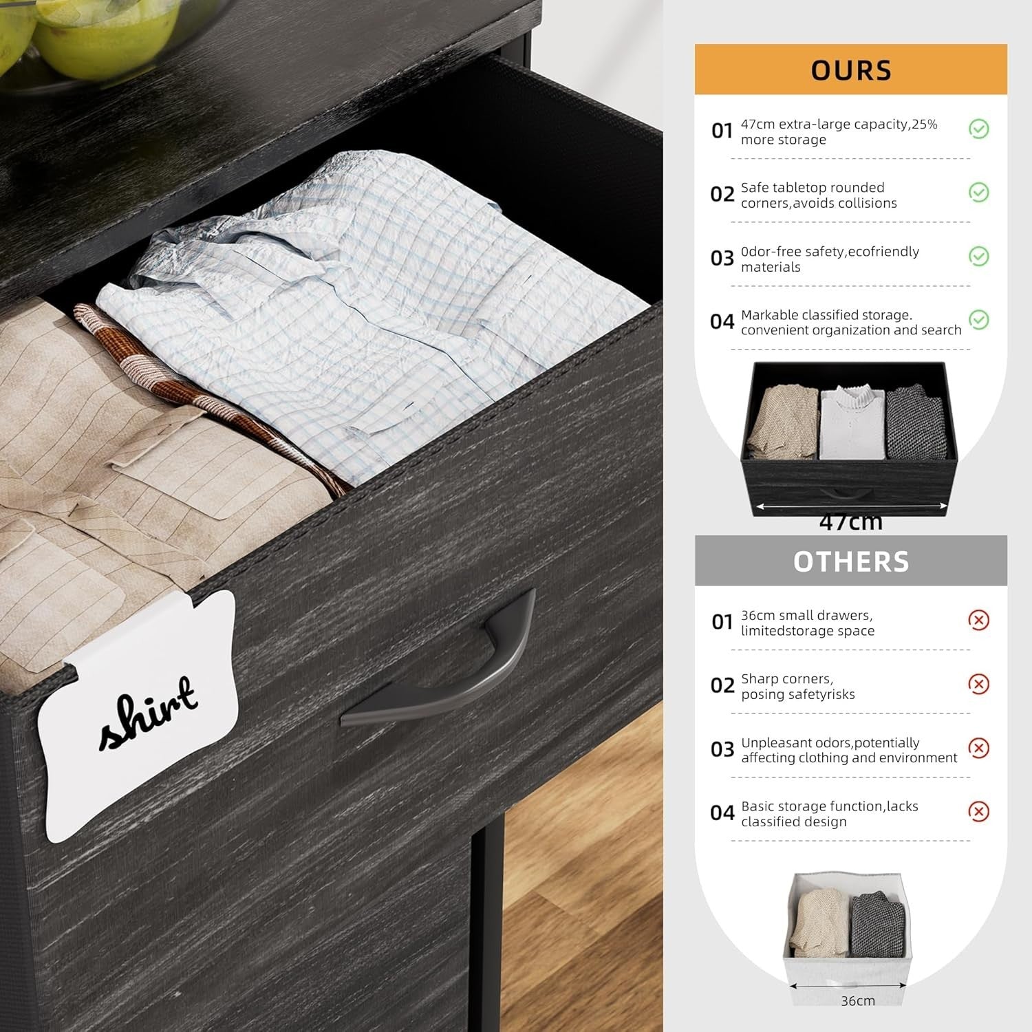 8 Drawer Black Fabric Storage Cabinet w/ Side Pocket 80x30x97cm