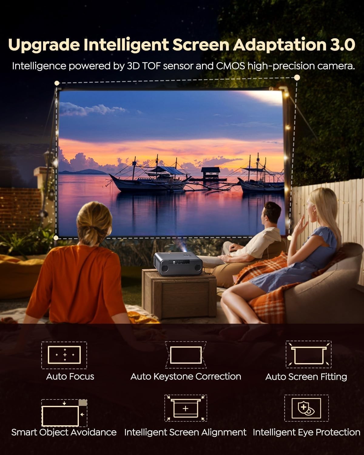 Smart 4K Projector WiFi 6 Bluetooth Dolby Auto Focus 1200 ANSI