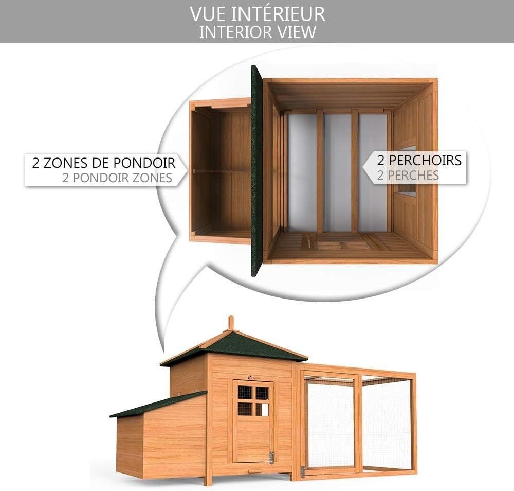 Wooden Chicken Coop with Run Double Nest Box Easy Clean Hutch 2–3 Hens