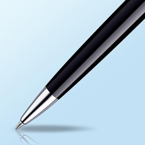 Luxury Ballpoint Pen – Gloss Black Barrel Chrome Trim, Medium Blue Ink