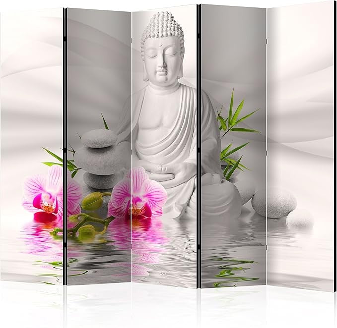 Zen Buddha 5-Panel Room Divider 225×172cm | Double-Sided Privacy Screen