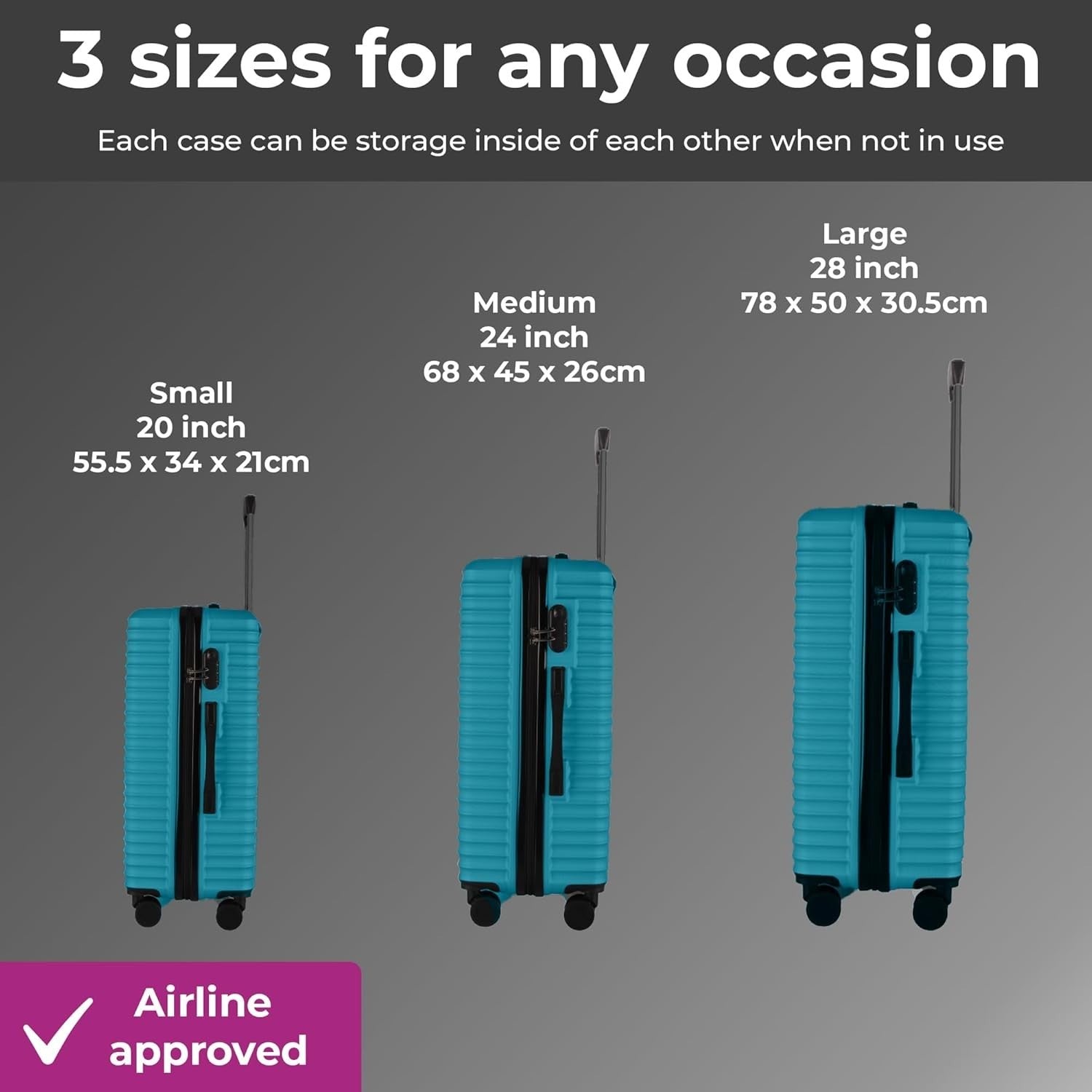 3PC Hard Shell Luggage Set 20 24 28 Inch Spinner Wheels Lock Electric Blue