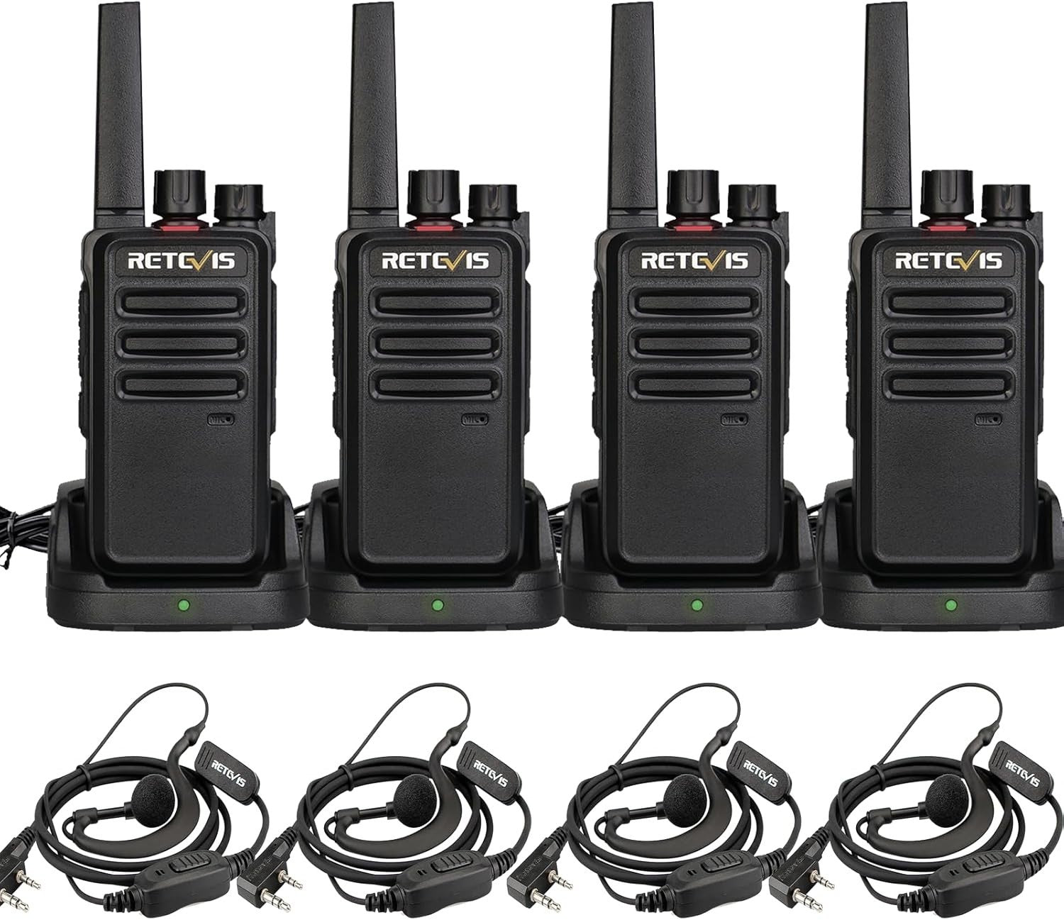 PMR446 Walkie Talkies 4 Pack Long Range Rechargeable Radio w Headset