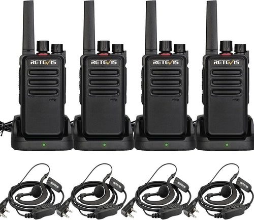 PMR446 Walkie Talkies 4 Pack Long Range Rechargeable Radio w Headset