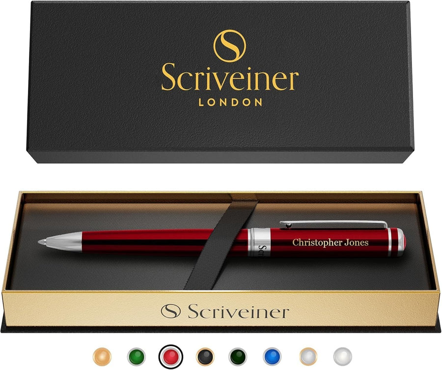 Luxury Personalised Ballpoint Pen – Crimson Red Brass Chrome, Refillable Ink