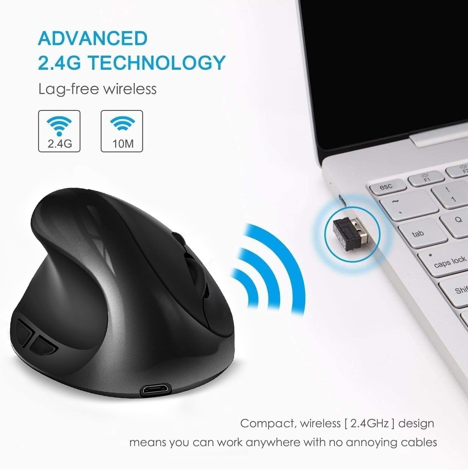 Left Handed Vertical Ergonomic Mouse Wireless 1600 DPI Rechargeable
