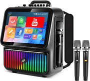 Portable Bluetooth Karaoke Machine 2 Wireless Mics DJ Lights