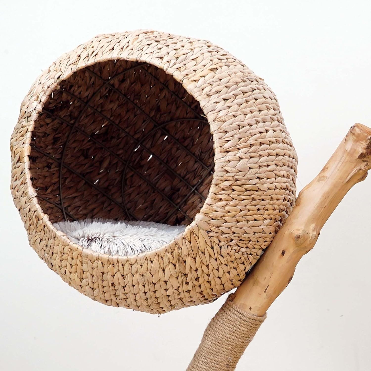 83cm Designer Cat Tree with Basket Bed Natural Wood Scratching Post