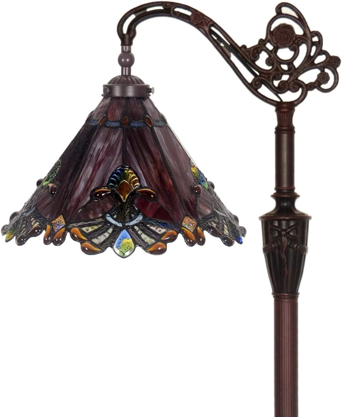 Tiffany Style Stained Glass Floor Lamp Red | Adjustable Arm | 65” Vintage Look