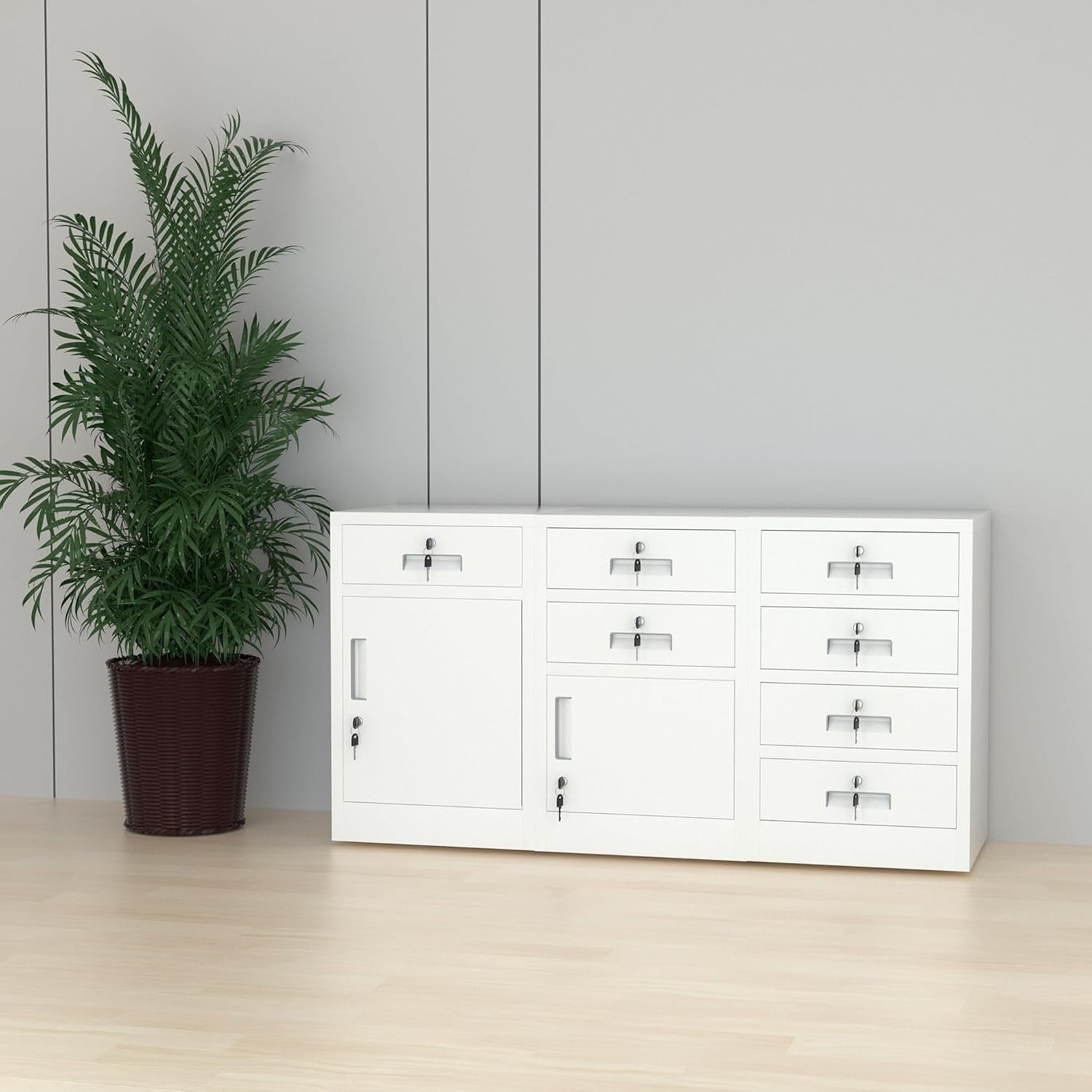 4 Drawer Metal Storage Cabinet Lockable Office Home Organiser White