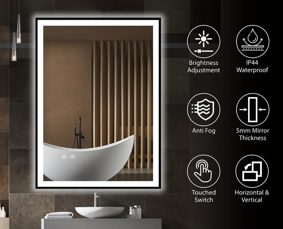 Illuminated LED Bathroom Mirror 70x50cm Dimmable Touch Control Anti-Fog