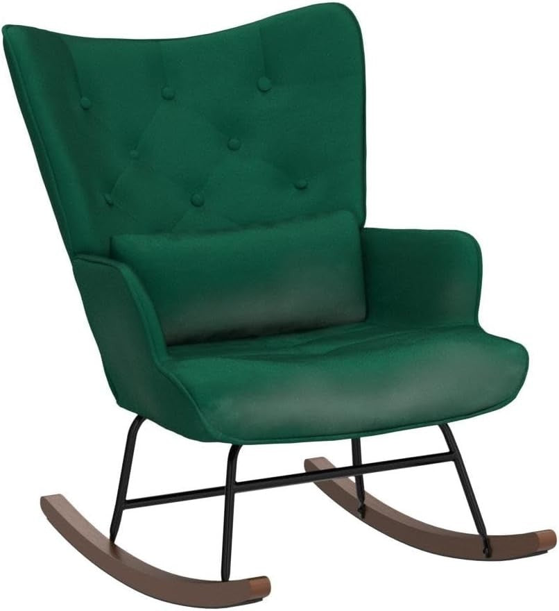 Velvet Rocking Chair for Adults – Comfy Armchair, Solid Wood Legs, Stylish Recli
