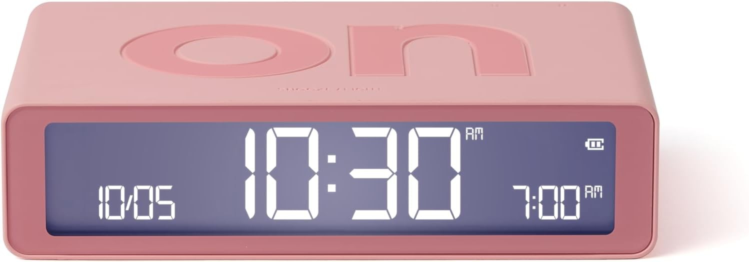 Flip Digital Alarm Clock Reversible On Off Touch Snooze Rechargeable Pink