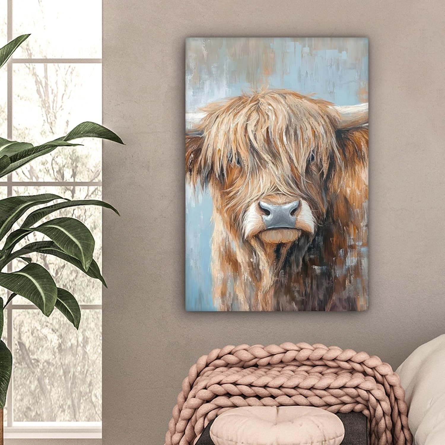 Highland Cow Canvas Wall Art 60x90cm Large Framed Farmhouse Print