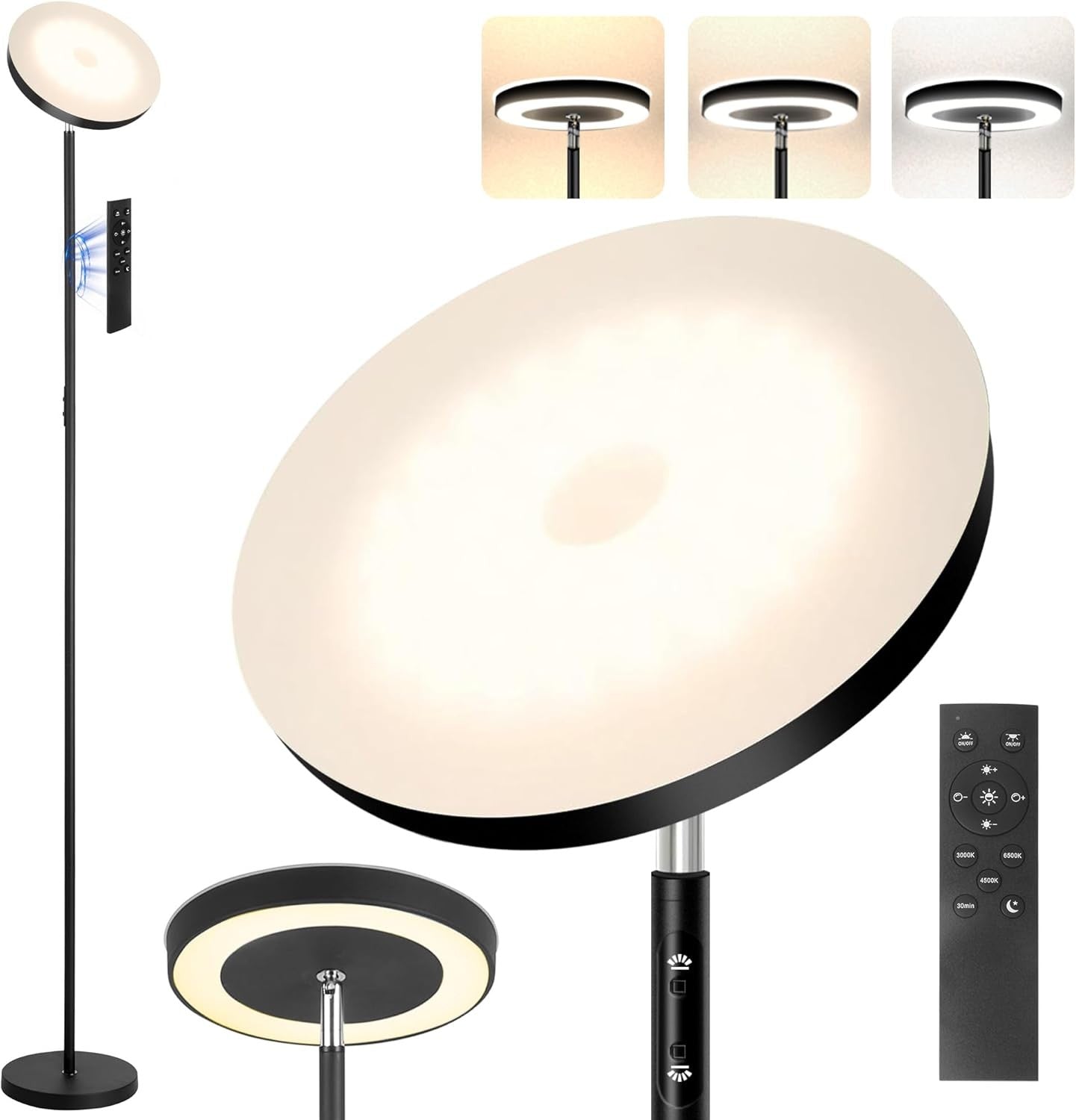 LED Floor Lamp 36W 3600LM Dimmable Torchier with Reading Light Remote