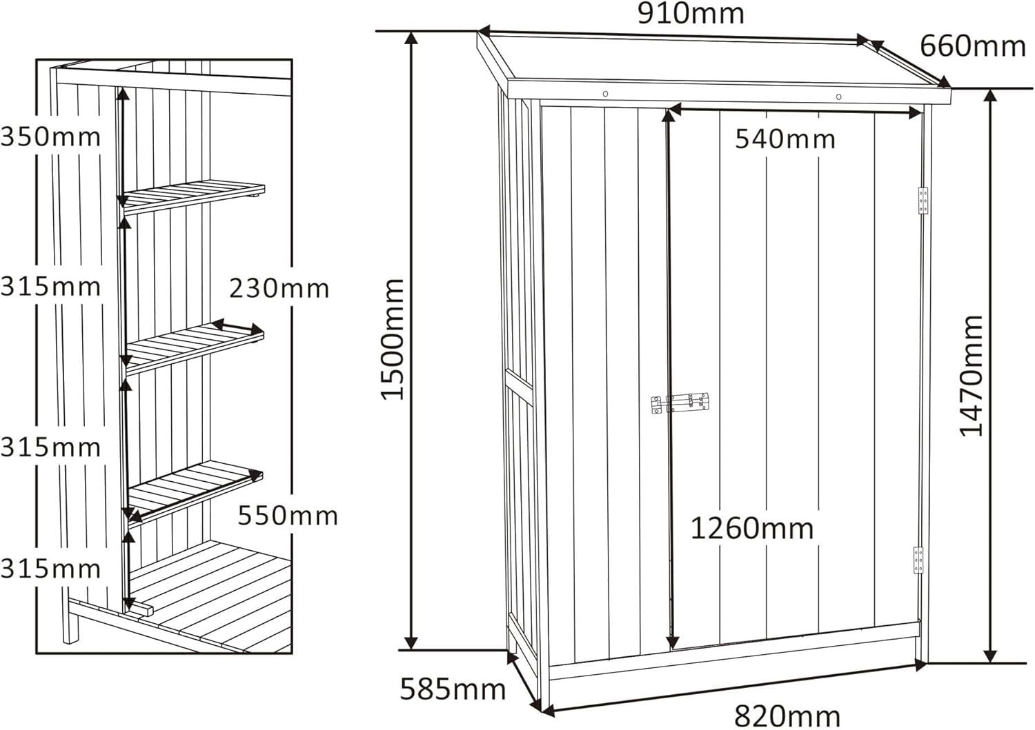 Wooden Outdoor Utility Shed 92x57x154cm Tool Storage Cabinet Natural