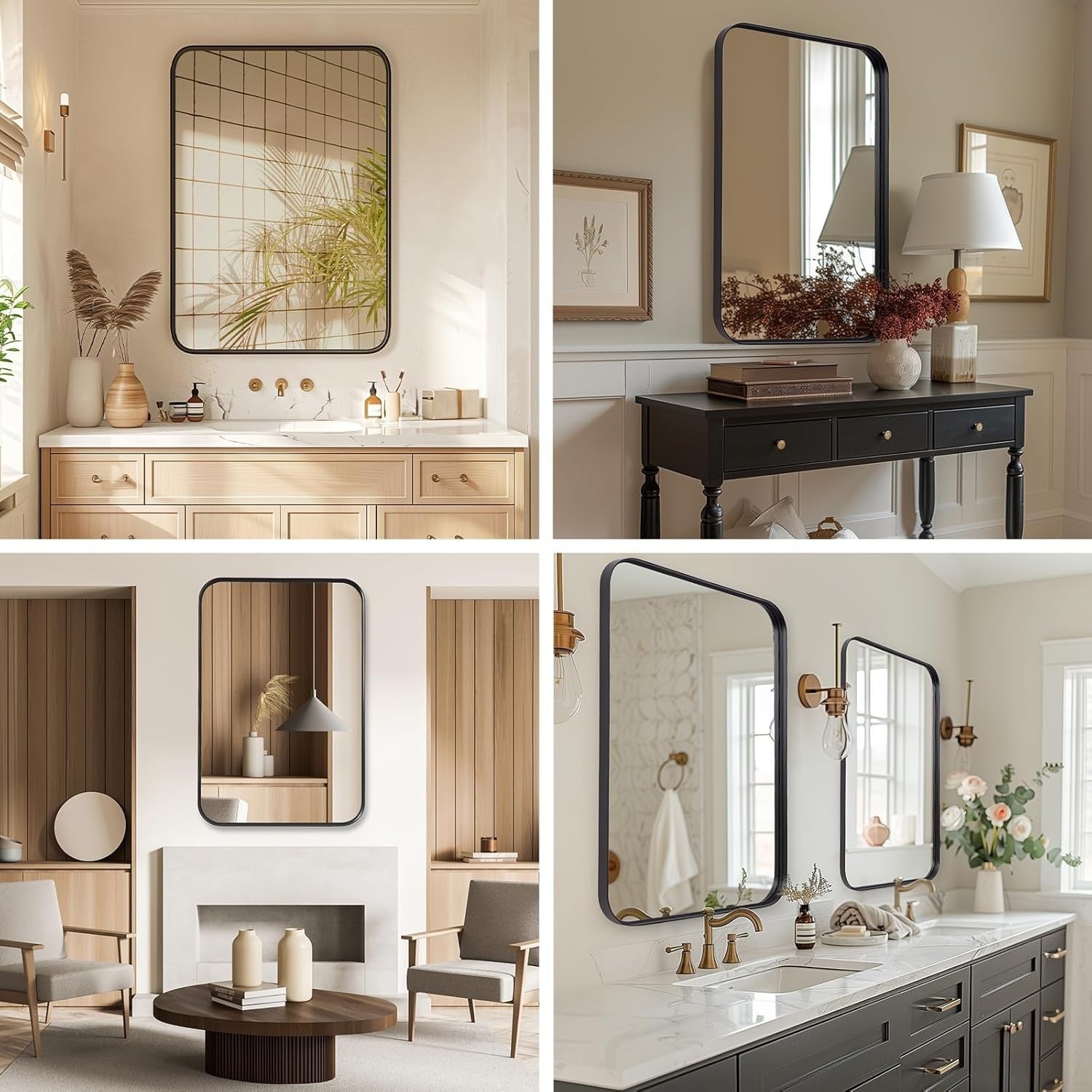 Large Wall Vanity Mirror 60x90 cm Metal Frame, Shatterproof, Horizontal & Vertic