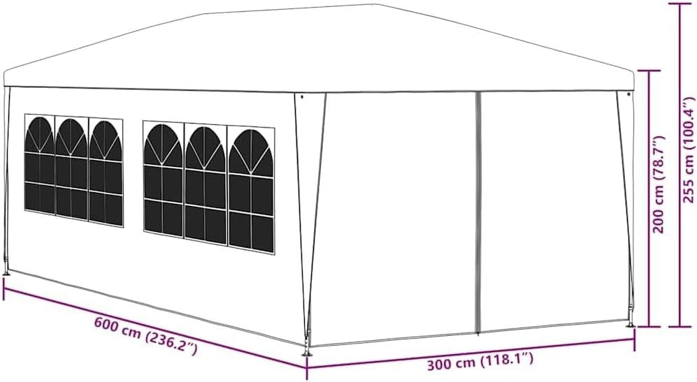 3x6m Anthracite Party Tent Gazebo Marquee Garden Canopy with Sides & Door