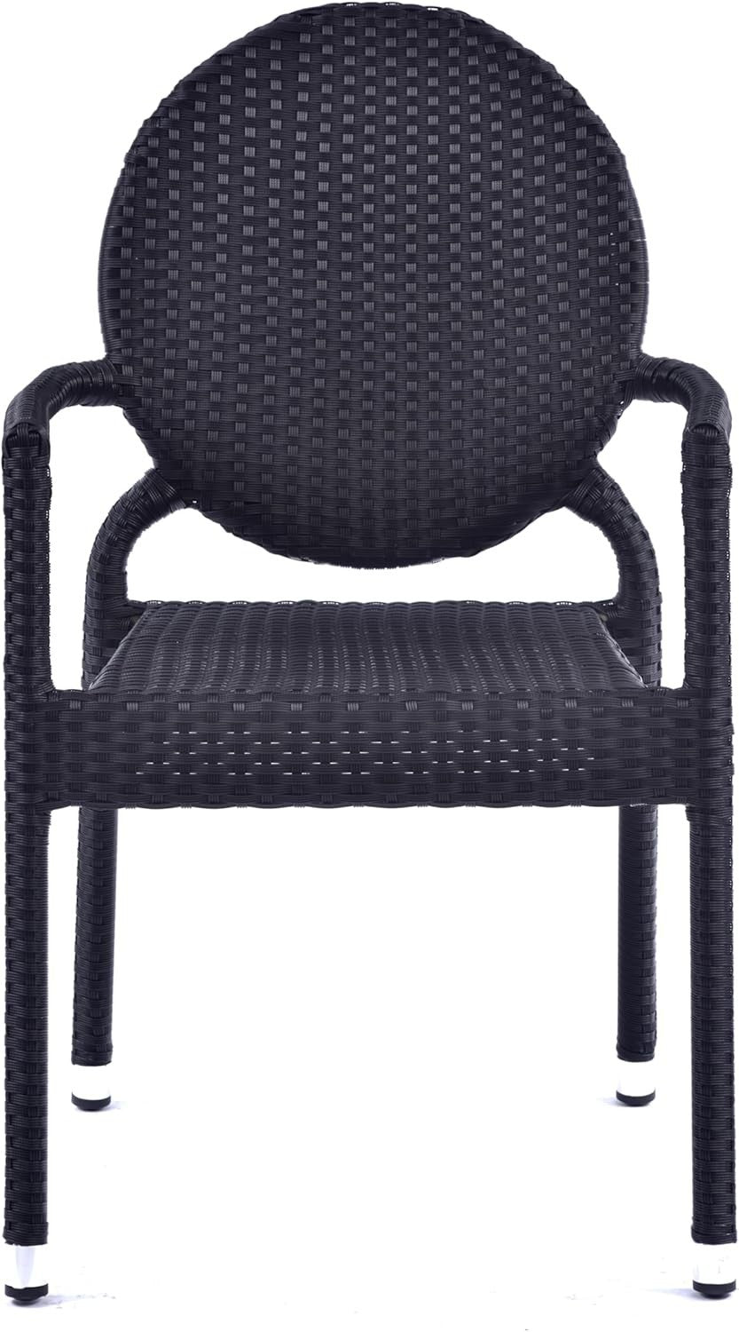 Black Rattan Armchair Stackable Round Back Garden Patio Dining Chair