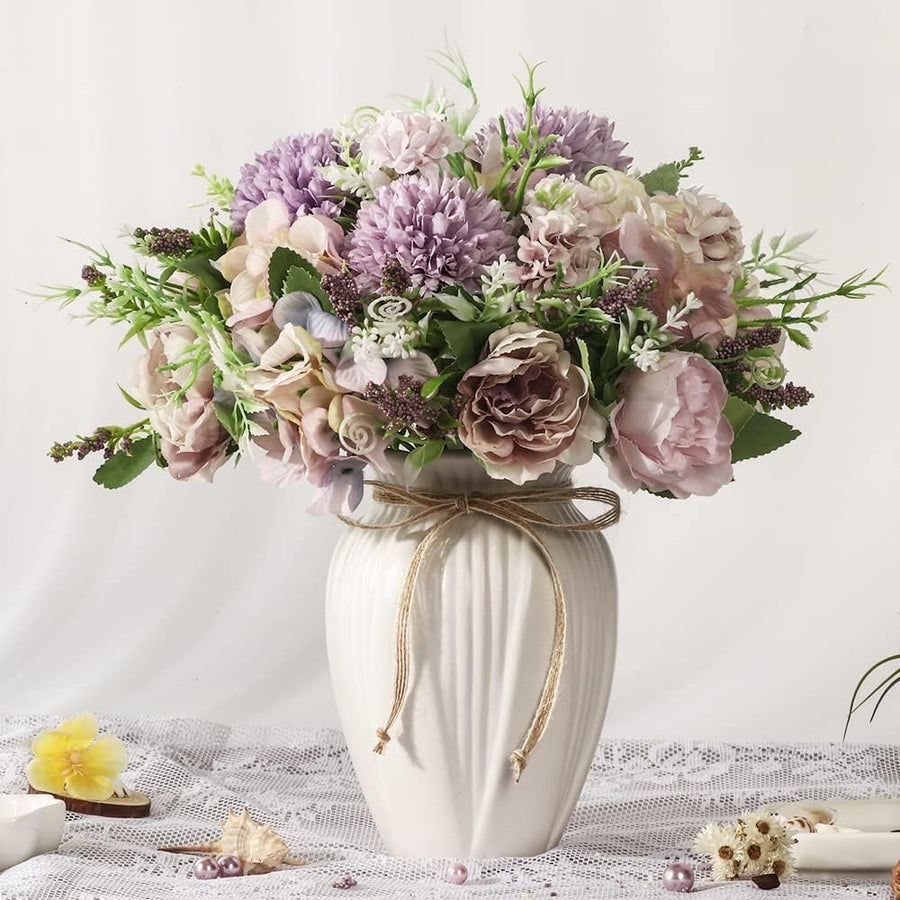 Artificial Peony Flower Arrangement in Vase Purple Luxury Faux Home Decor