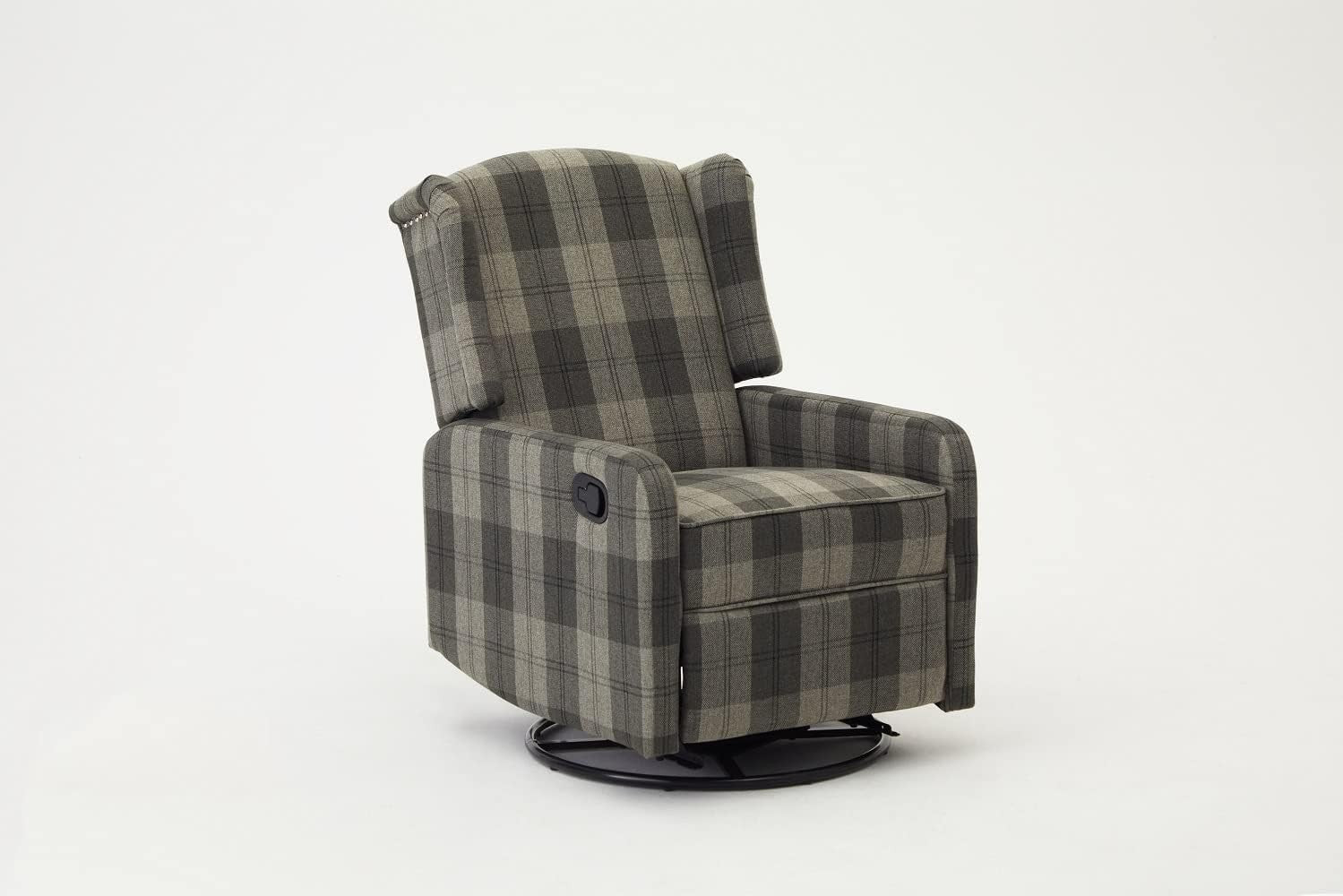 Grey Tartan Swivel Recliner Armchair Fabric Wing Back Chair Lounge Relax Seat