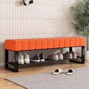 2-Tier Velvet Shoe Bench with Padded Seat – Entryway & Bedroom Rack Orange