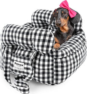Dog Booster Seat Travel Carrier Bed Safety Leash Small Dogs Checkered