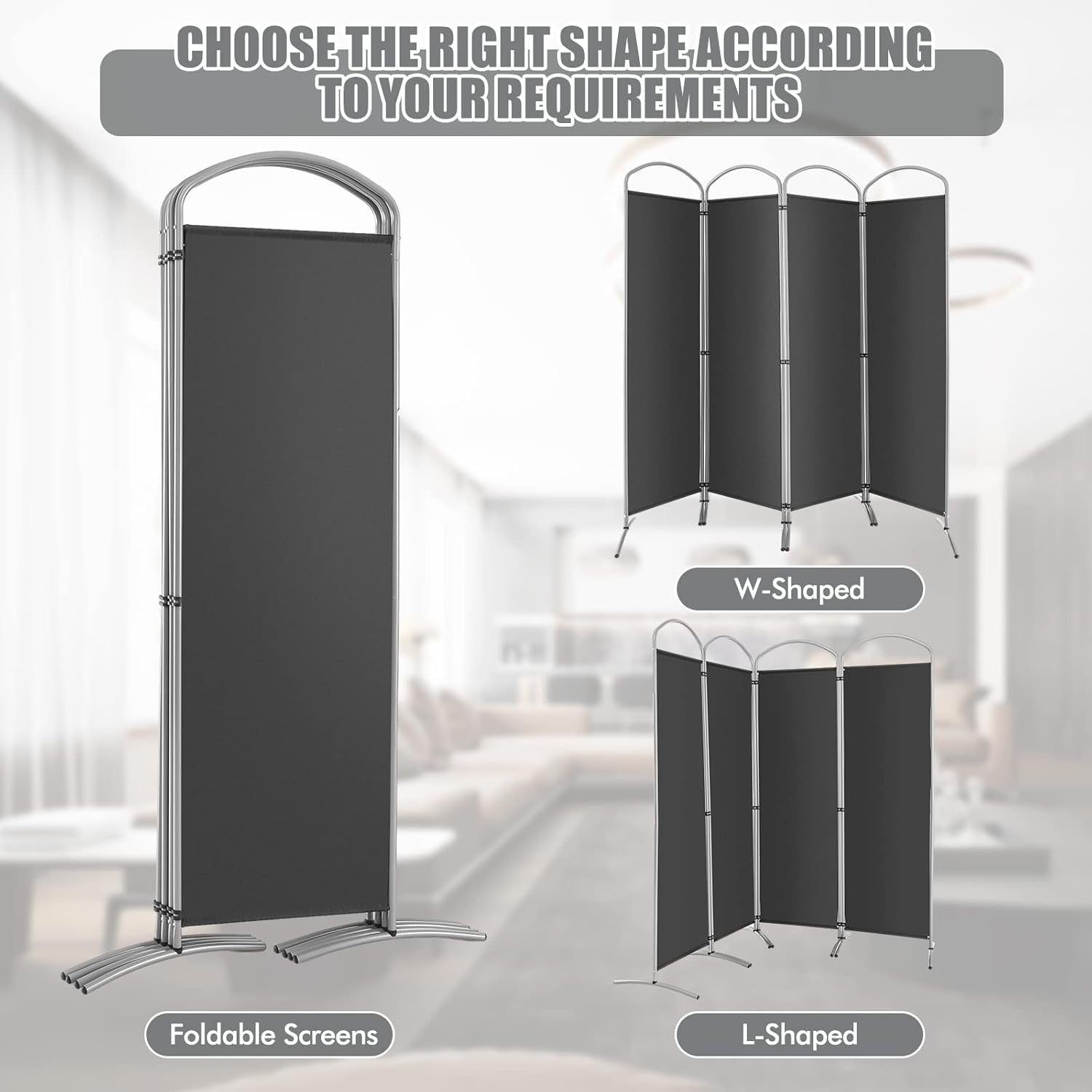 4 Panel Grey Folding Room Divider Privacy Screen Freestanding Partition 221x188c
