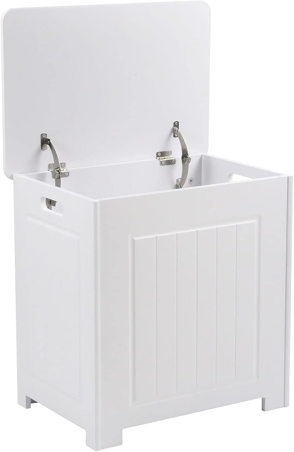 White Laundry Storage Cabinet with Lid Wooden Bathroom Hamper Bin