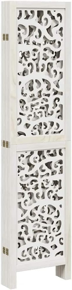 6 Panel White Wood Room Divider 210x215cm Folding Privacy Screen for Bedroom